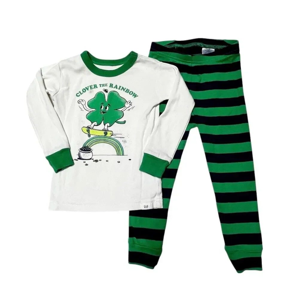 Gap Organic Shamrock Rainbow PJs Size 2